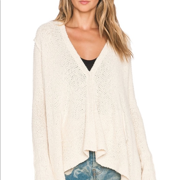 Free People Shark Hem Cardigan in Cream - Picture 2 of 4